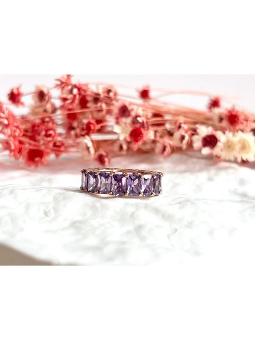 Amethyst Gemstone Gold Overlay Sterling Silver 925 Vintage Ring - sz 7